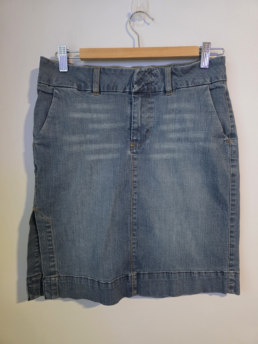 Jacob Connexion Stretch Denim Skirt Size 5/6 Blue Side Slit Casual